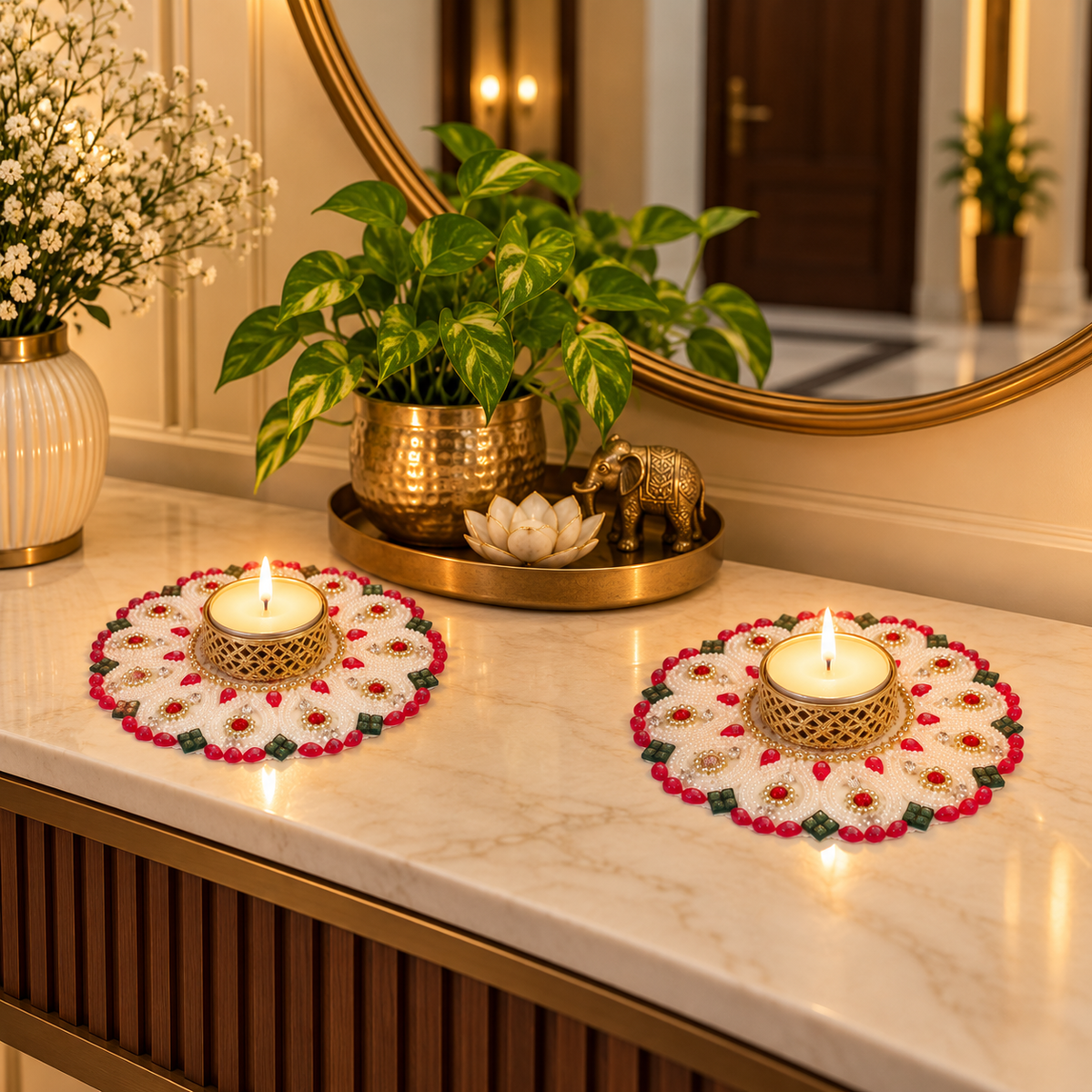 Premium Beads Tealight Holder for Diwali & Festive Decor - set of 2