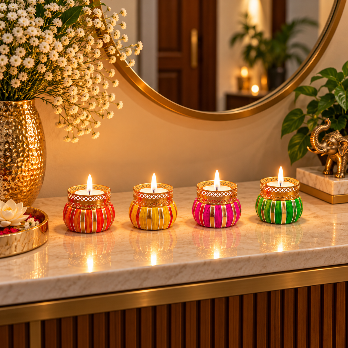 Cylindrical Tealight Holders | Diwali & Wedding Decor - set of 4
