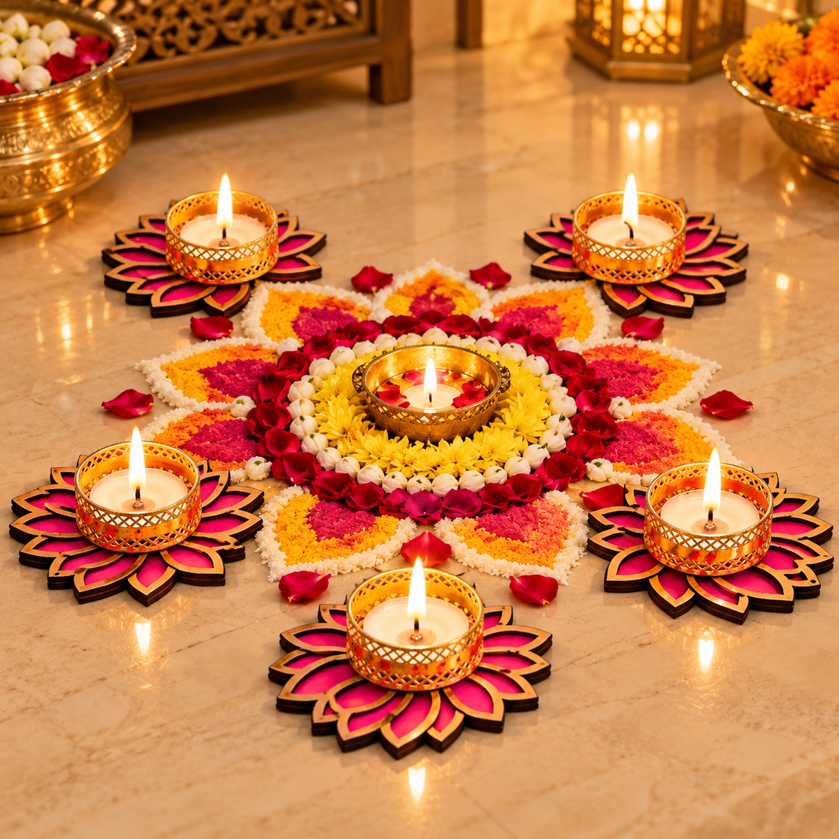 Lotus Tealight Candle Holder – Festive Diwali Décor - set of 5