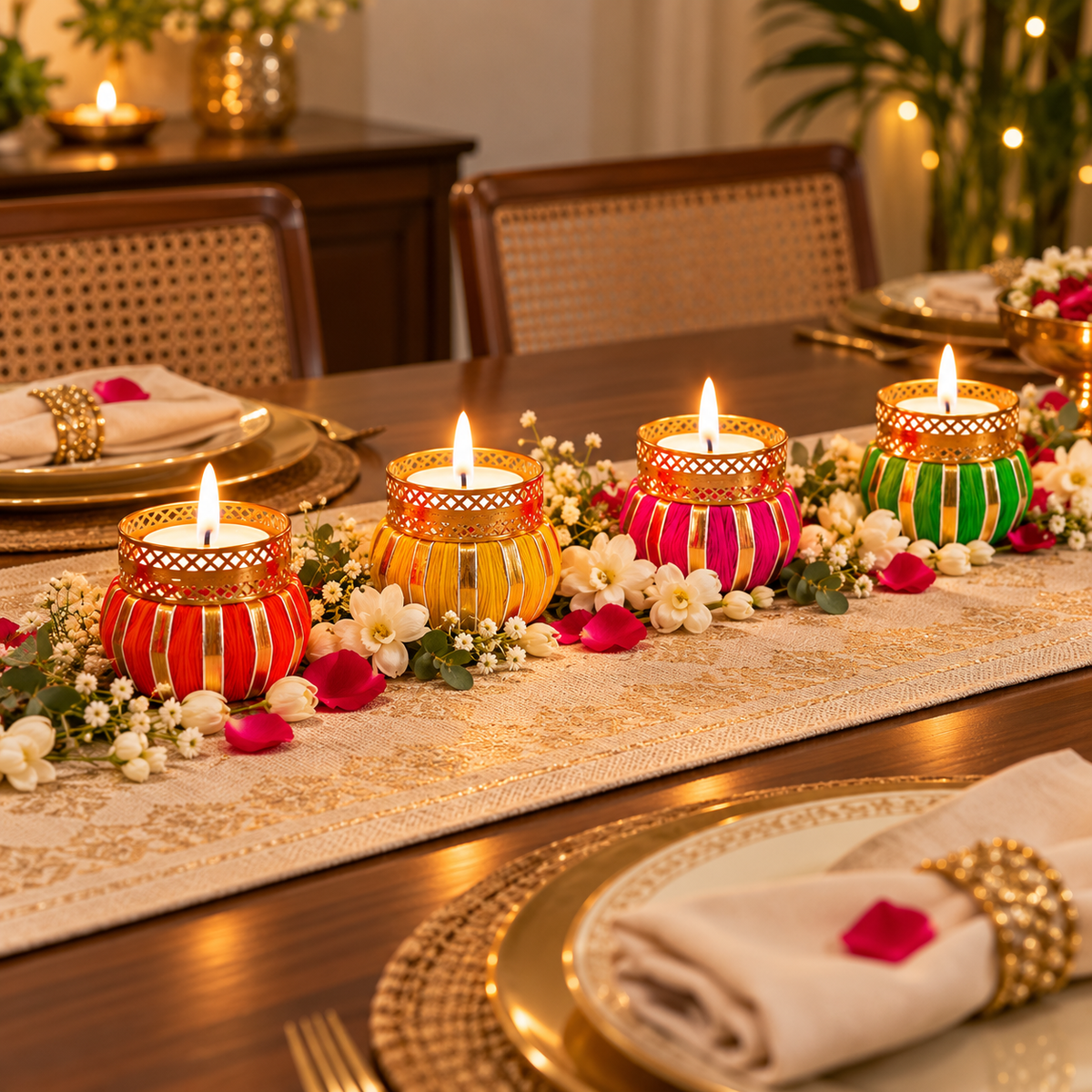 Cylindrical Tealight Holders | Diwali & Wedding Decor - set of 4