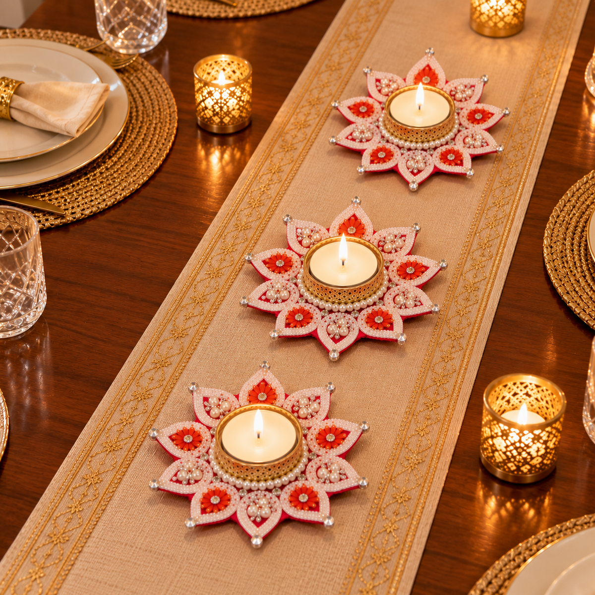 Handmade Floral Tealight Holder for Diwali & Home Décor - set of 2
