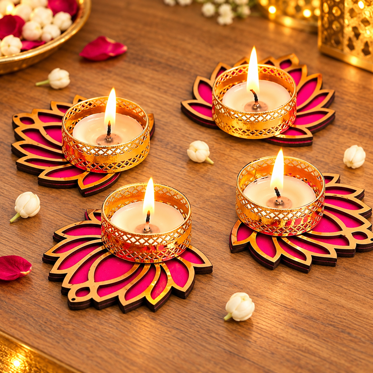 Lotus Tealight Candle Holder – Festive Diwali Décor - set of 5