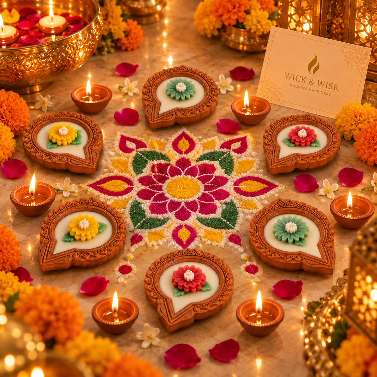 Terracotta Floral Diya Candle - set of 4