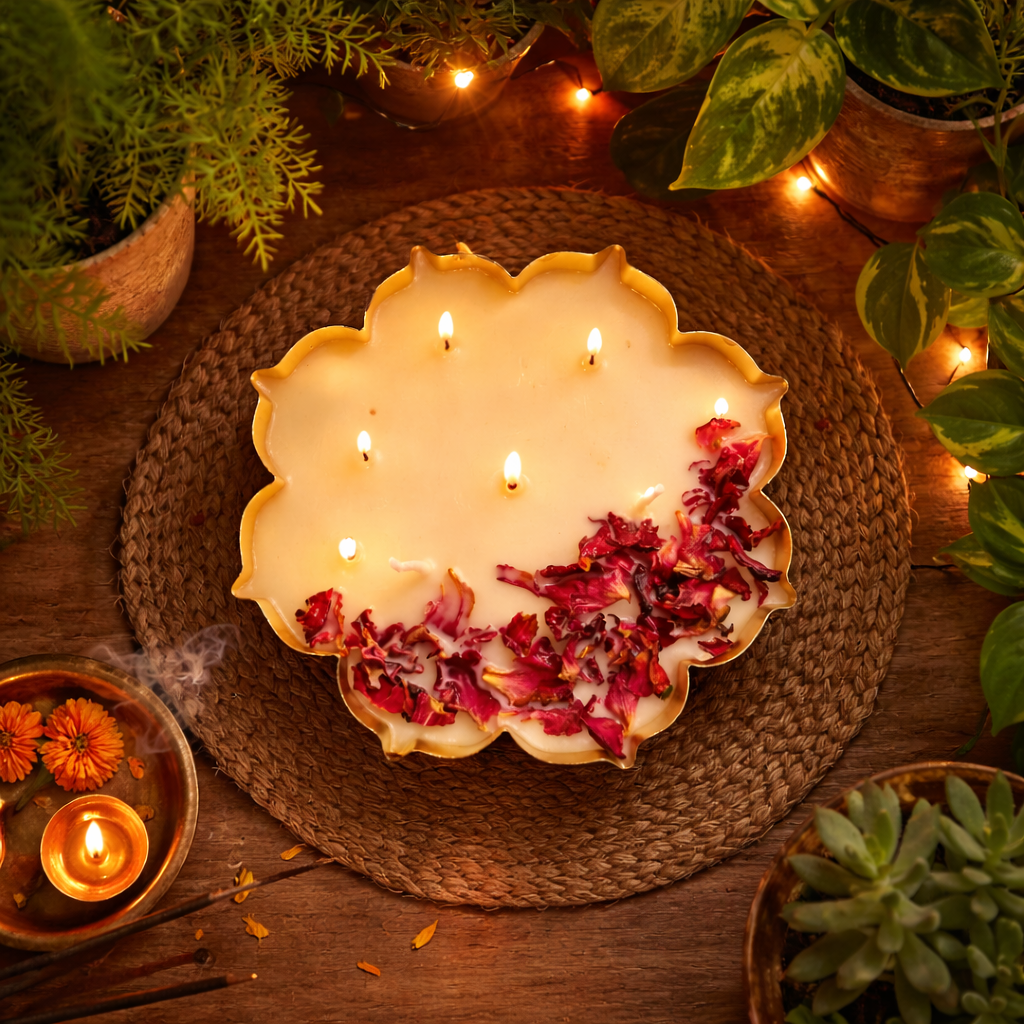 Flower Urli Soy Wax Candle | 3 Wick Metal Urli