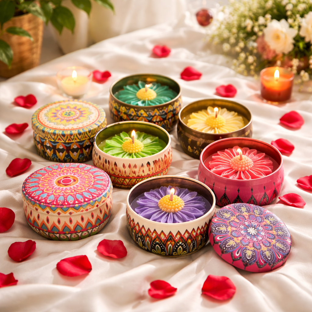 Floral Mandala Soy Wax Candle | Premium Tin Jar