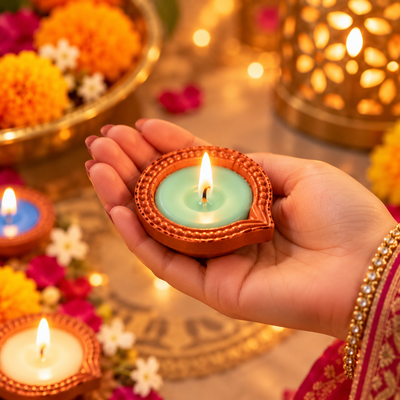 Mini Terracotta Diya Candle | Premium Festive Decor - set of 6
