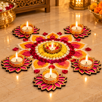 Lotus Tealight Candle Holder – Festive Diwali Décor - set of 5