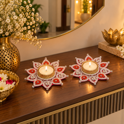 Handmade Floral Tealight Holder for Diwali & Home Décor - set of 2