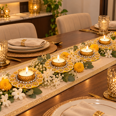 Yellow and Golden Tealight Holder for Diwali & Festive Home Decor - set of 2