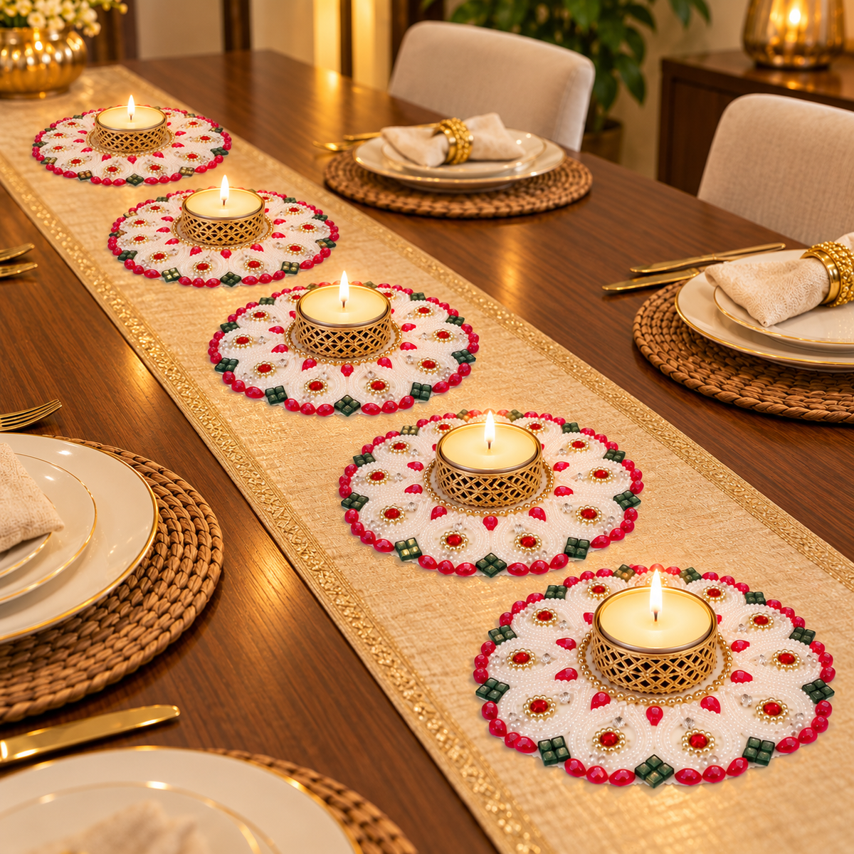 Premium Beads Tealight Holder for Diwali & Festive Decor - set of 2