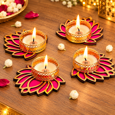 Lotus Tealight Candle Holder – Festive Diwali Décor - set of 5