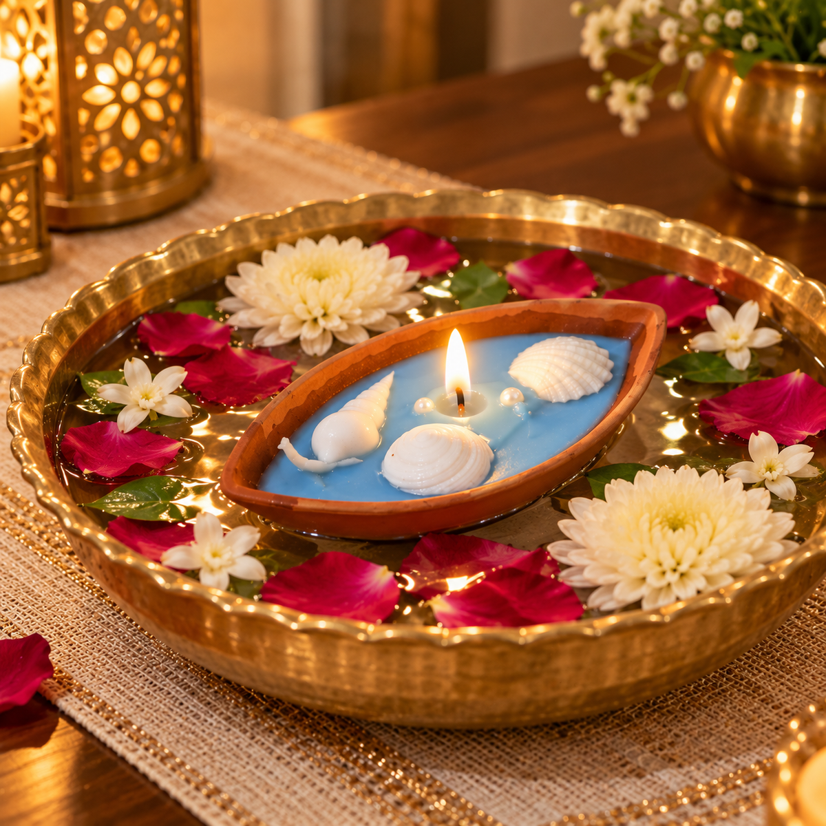 Ocean Glow – Terracotta Boat Candle with Seashells