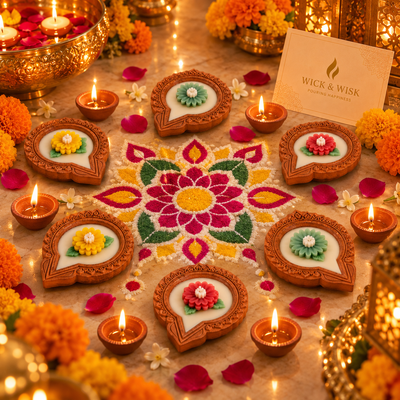 Terracotta Floral Diya Candle - set of 4