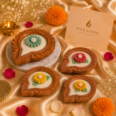 Terracotta Floral Diya Candle - set of 4