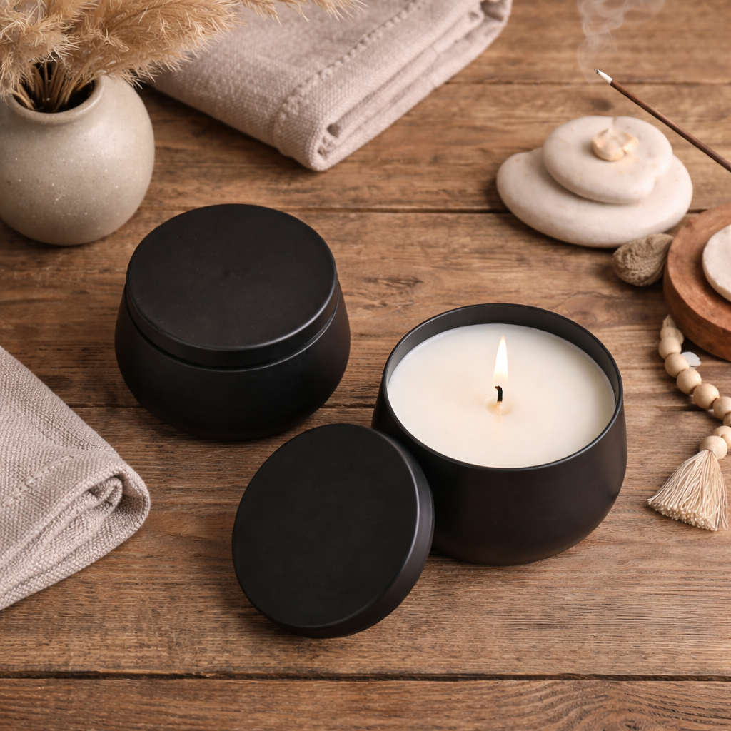 Moon Black Oudh Soy Wax Candle | Premium Black Tin