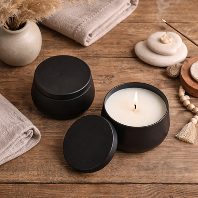 Moon Black Oudh Soy Wax Candle | Premium Black Tin