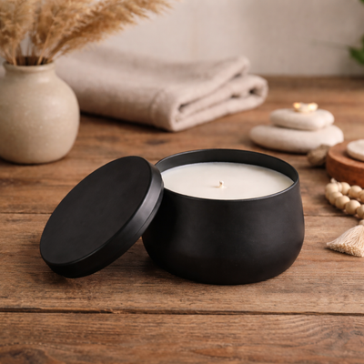 Moon Black Oudh Soy Wax Candle | Premium Black Tin