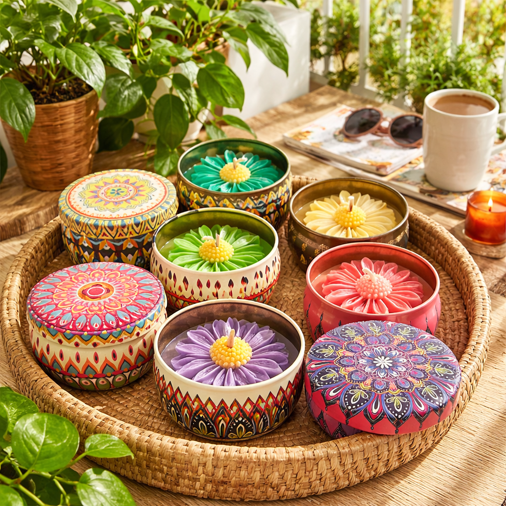 Floral Mandala Soy Wax Candle | Premium Tin Jar