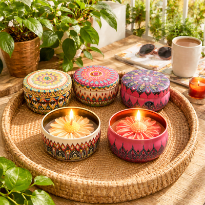Floral Mandala Soy Wax Candle | Premium Tin Jar