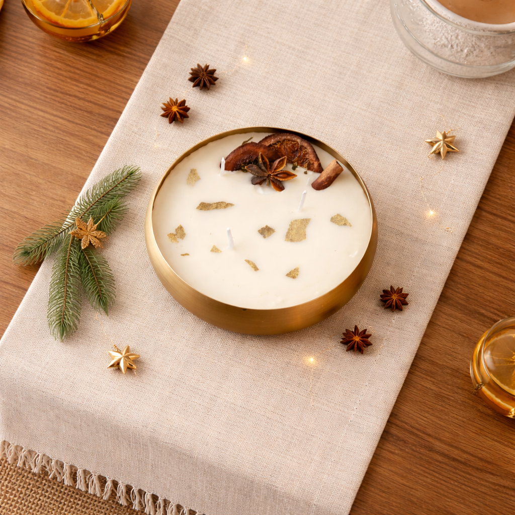 Round Urli Soy Wax Candle with 3 Wicks | Premium Fragrance