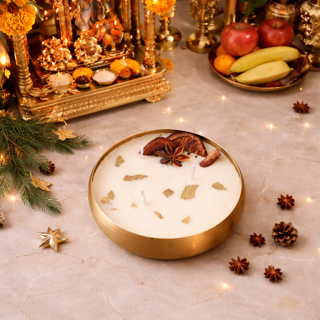 Round Urli Soy Wax Candle with 3 Wicks | Premium Fragrance