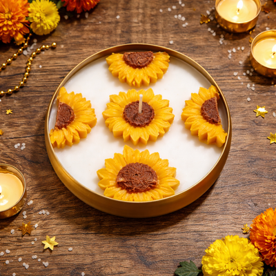 Round Sunflower Urli Soy Wax Candle | Premium Fragrance