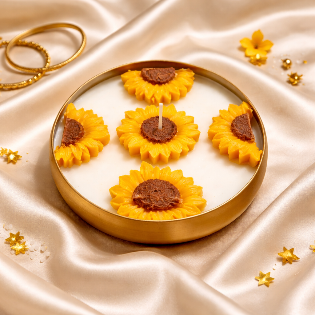 Round Sunflower Urli Soy Wax Candle | Premium Fragrance