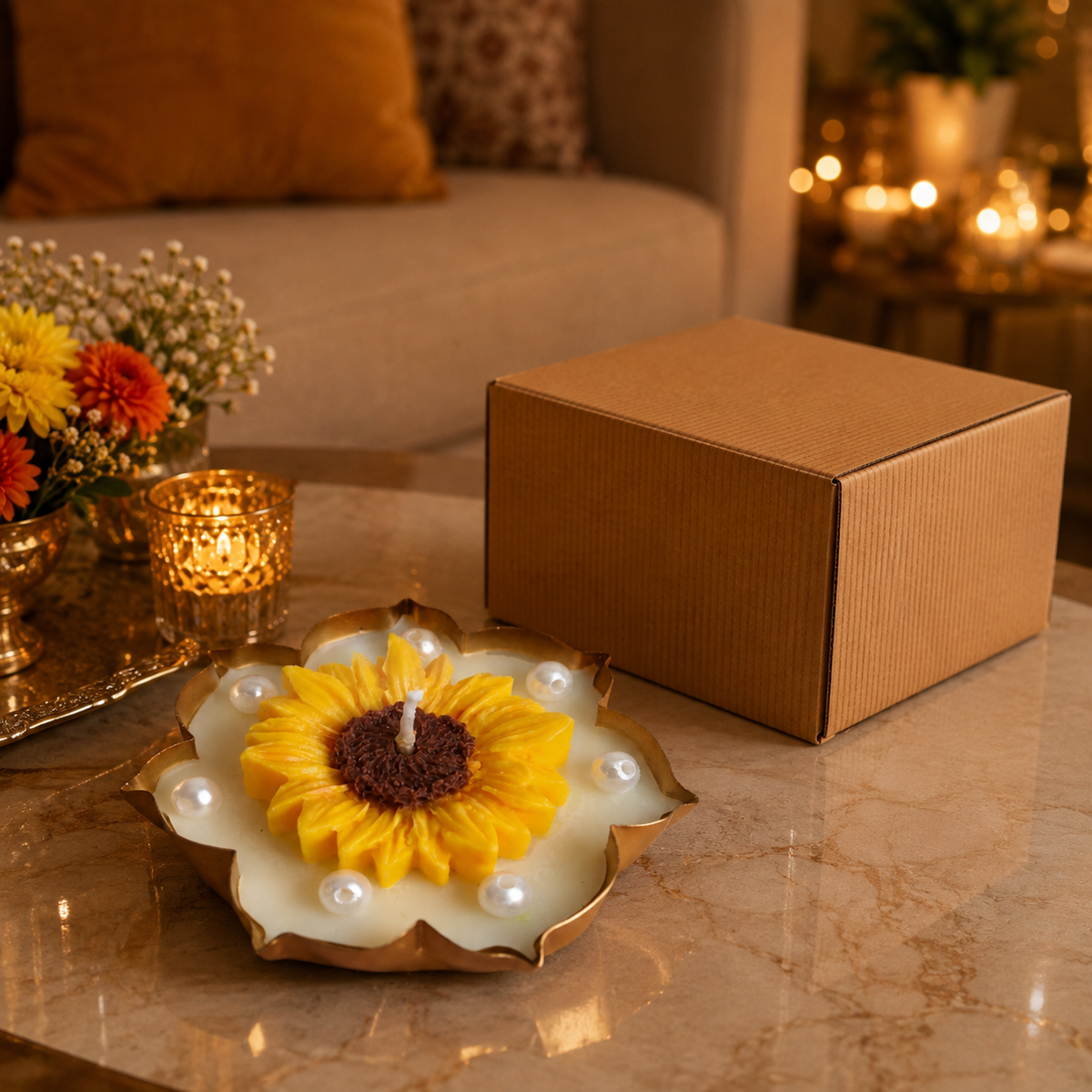 Sunflower Urli Candle - 3.5 inch